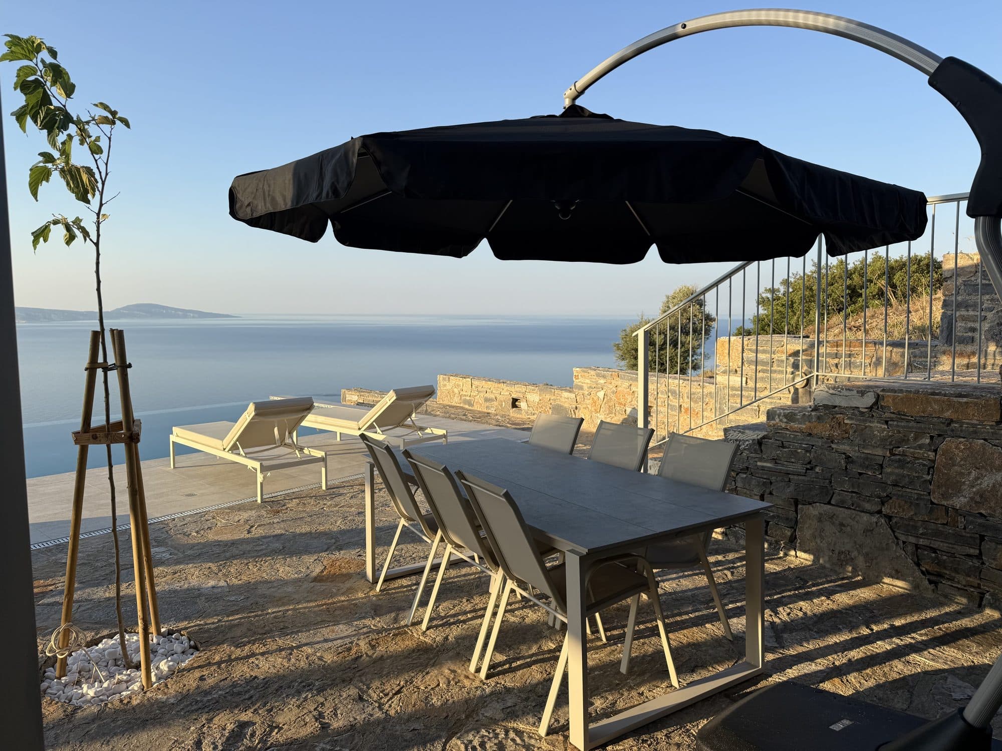 Terrace deck lounge seating overlooking the Libyan Sea